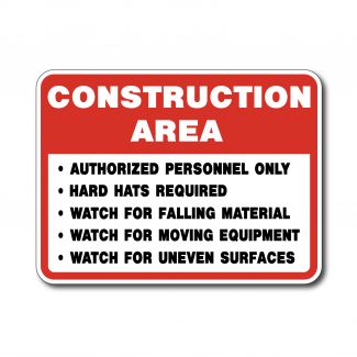 IS-129 Construction Area Hard Hats Required Watch for Falling Materials, Moving Equipment & Uneven Surfaces
